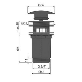 Донный клапан AlcaPlast A392BLACK, Click-Clack, 5/4", черный