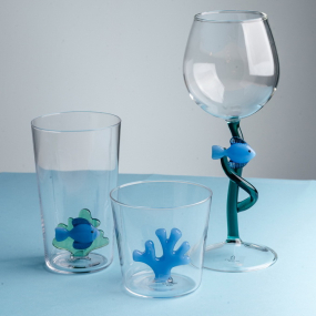 Бокал лонгдринк Marine Garden 450 мл, синяя рыба и зеленая водоросль