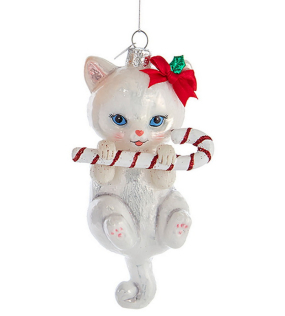 Игрушка на елку "Котик белый с леденцом" 12,7 см