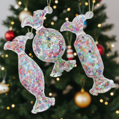 Елочная игрушка "Конфеты из блесток" 9 см, в ассортименте