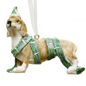 Игрушка на елку "Такса в зеленой ленте" 8 см