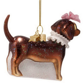 Елочная игрушка "Собачка с жемчужным ожерельем" 5 см