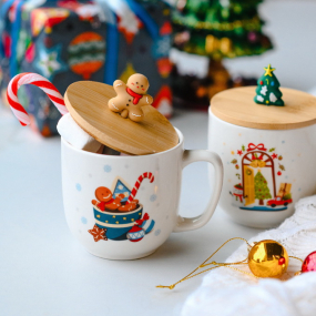 Кружка с крышкой "Пряничный человечек" 390 мл