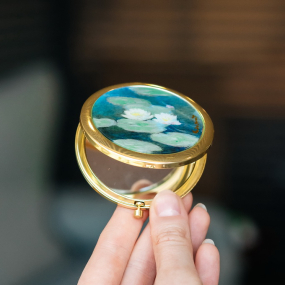 Зеркало карманное стеклянное в рамке "Водяные лилии" 7,5 см