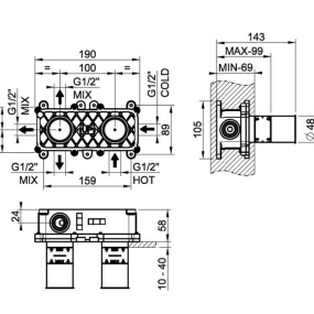 Внутренняя часть Gessi Parti Incasso 54169.239 смесителя термостатического