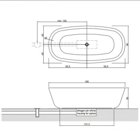 Ванна Antonio Lupi Baia 185х90, из материала Cristalplant, матовая, белая