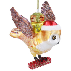 Елочная игрушка "Сова с подарками" 10 см