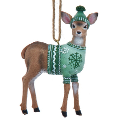 Елочная игрушка "Олень в свитере и шапке" 9 см