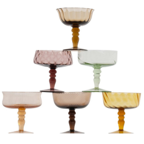 Набор бокалов для шампанского/десерта Diseguale 220 мл, 6 шт, цвет янтарь/коричневый/зеленый