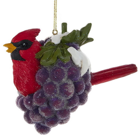 Елочная игрушка "Красный кардинал и виноград" 10,2 см