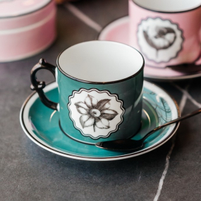 Чашка чайная с блюдцем Herbariae 200 мл, бирюзовая