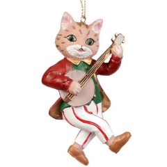 Новогодняя игрушка "Кот с домрой" 9 см