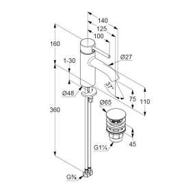 Смеситель для раковины Kludi Bozz 38266N576, с клапаном Click-Clack, брашированный никель