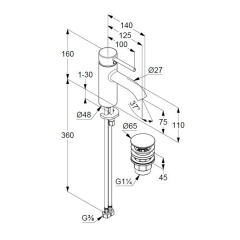 Смеситель для раковины Kludi Bozz 38266N576, с клапаном Click-Clack, брашированный никель