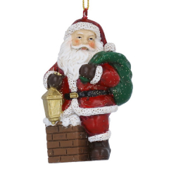 Елочная игрушка "Санта на дымоходе" 8 см
