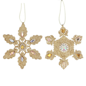 Новогодняя игрушка "Снежинка золотая" 14 см, в ассортименте