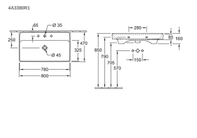 Раковина подвесная Villeroy & Boch Collaro 80х47, CeramicPlus, 4A3380R1, из TitanCeram
