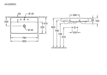 Раковина подвесная Villeroy & Boch Collaro 80х47, CeramicPlus, 4A3380R1, из TitanCeram