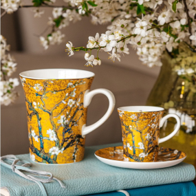 Чашка для эспрессо с блюдцем "Цветущие ветки миндаля" 100 мл, цвет золото