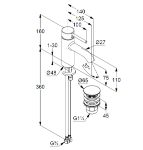 Смеситель для раковины Kludi Bozz 382665376, с клапаном Click-Clack, белый