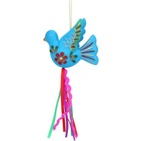 Елочная игрушка "Птица с лентами" 7 см, голубая